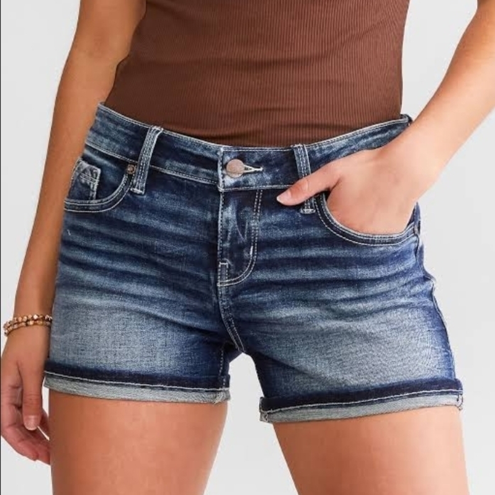 Buckle Dark Blue Jean Shorts